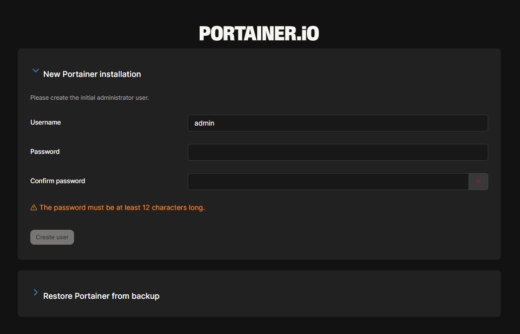 Portainer 首次設定管理員帳號