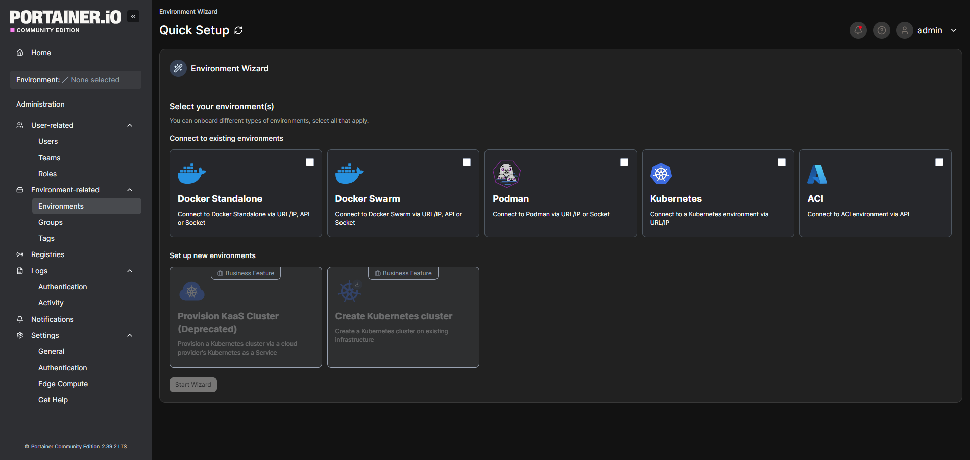 選擇環境類型 Docker Standalone